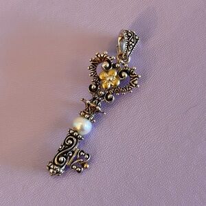Barbara Bixby Silver Heart and 18k Flower Key Pendant w Pearl